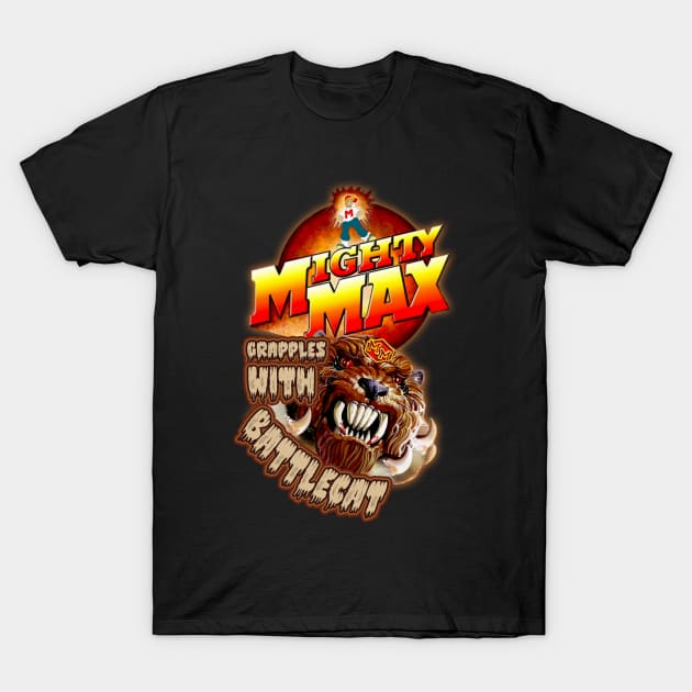 Mighty Max Grapples With Battle Cat T-Shirt by The Dark Vestiary